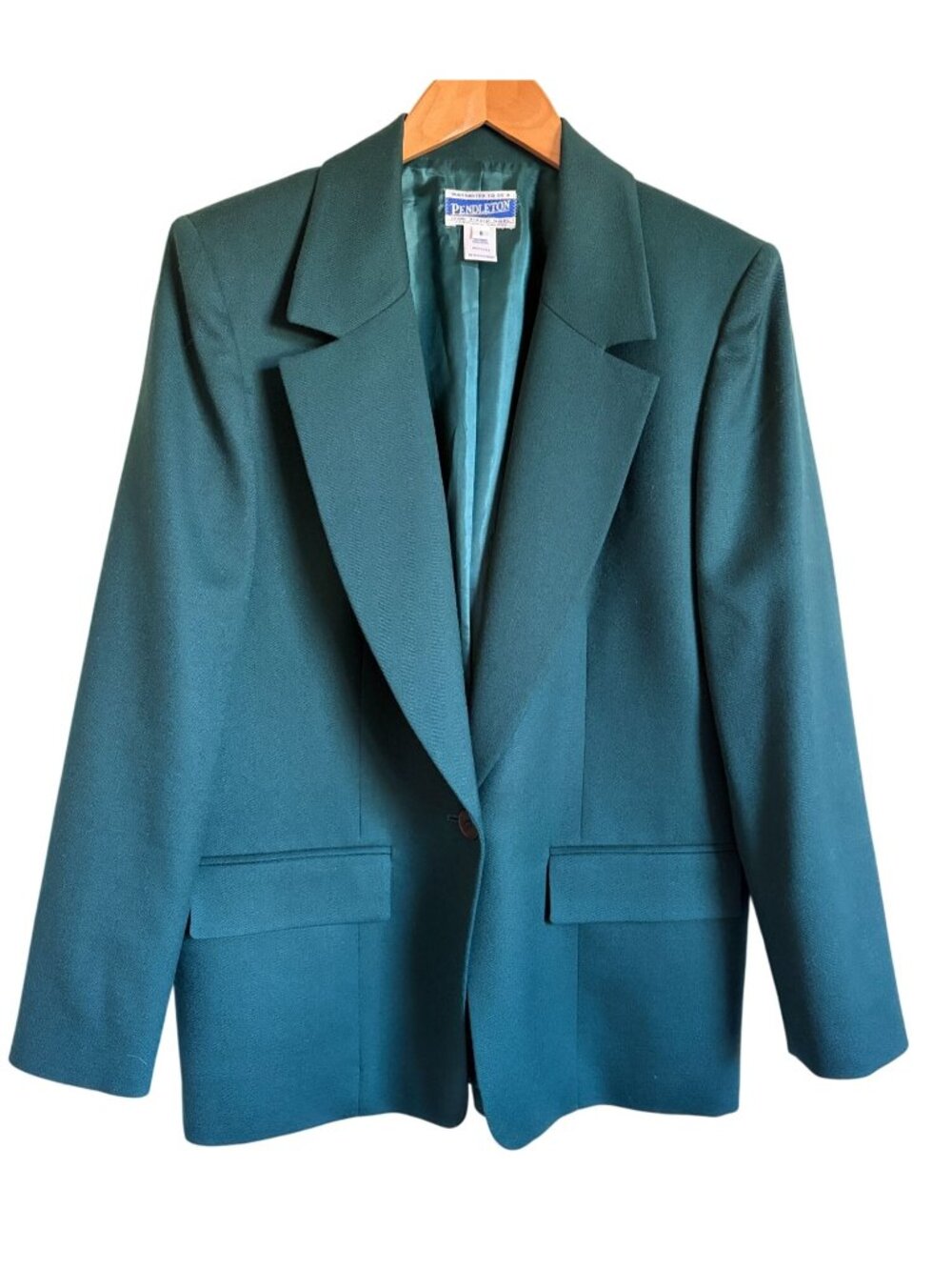 Vintage Classic Pendleton 100% Virgin Wool Blazer Single Button Size 8 Green